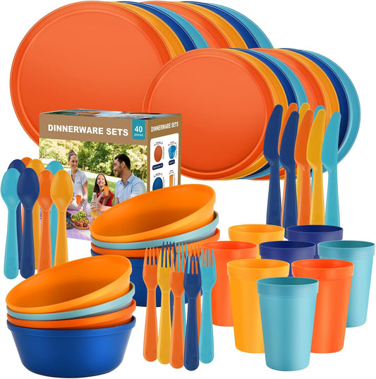 Colorful Plastic Dinnerware Sets for 8 - 40-Piece Fiesta Style