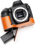 Handmade Genuine Leather Half Camera Case for Canon EOS 90D - Sandy