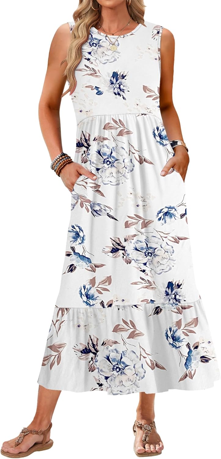 AUSELILY Womens Summer Dresses 2025 Casual Flowy Maxi Dress