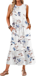 Womens Sleeveless Maxi Dress Summer 2025 - Flowy Tiered Sundress