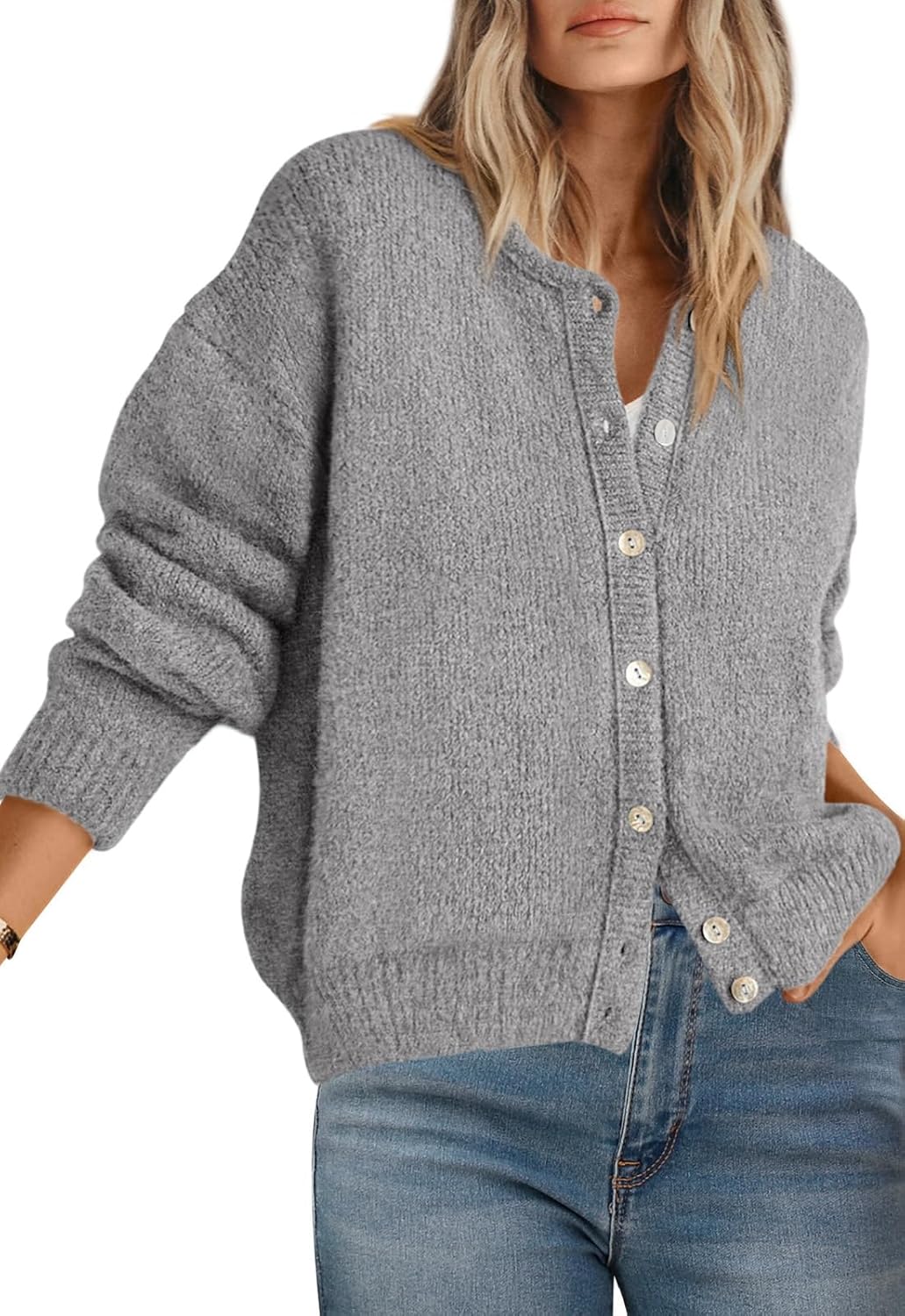 PRETTYGARDEN Long Sleeve Crewneck Cardigan Sweater for Women