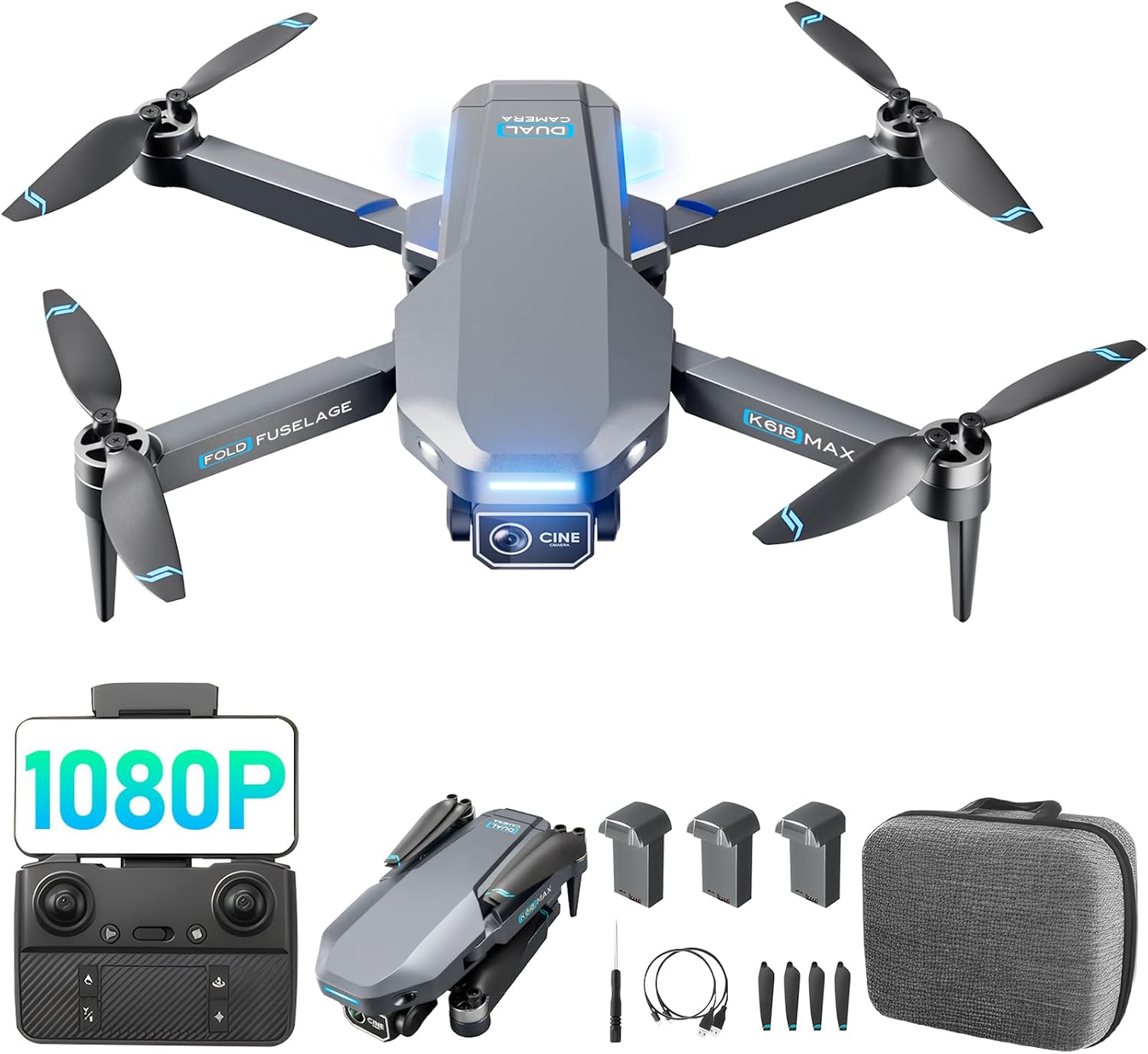 ShowyLive Brushless Dual Camera Drone: Long Range FPV, Optical Positioning, 110FOV, 3 Batteries