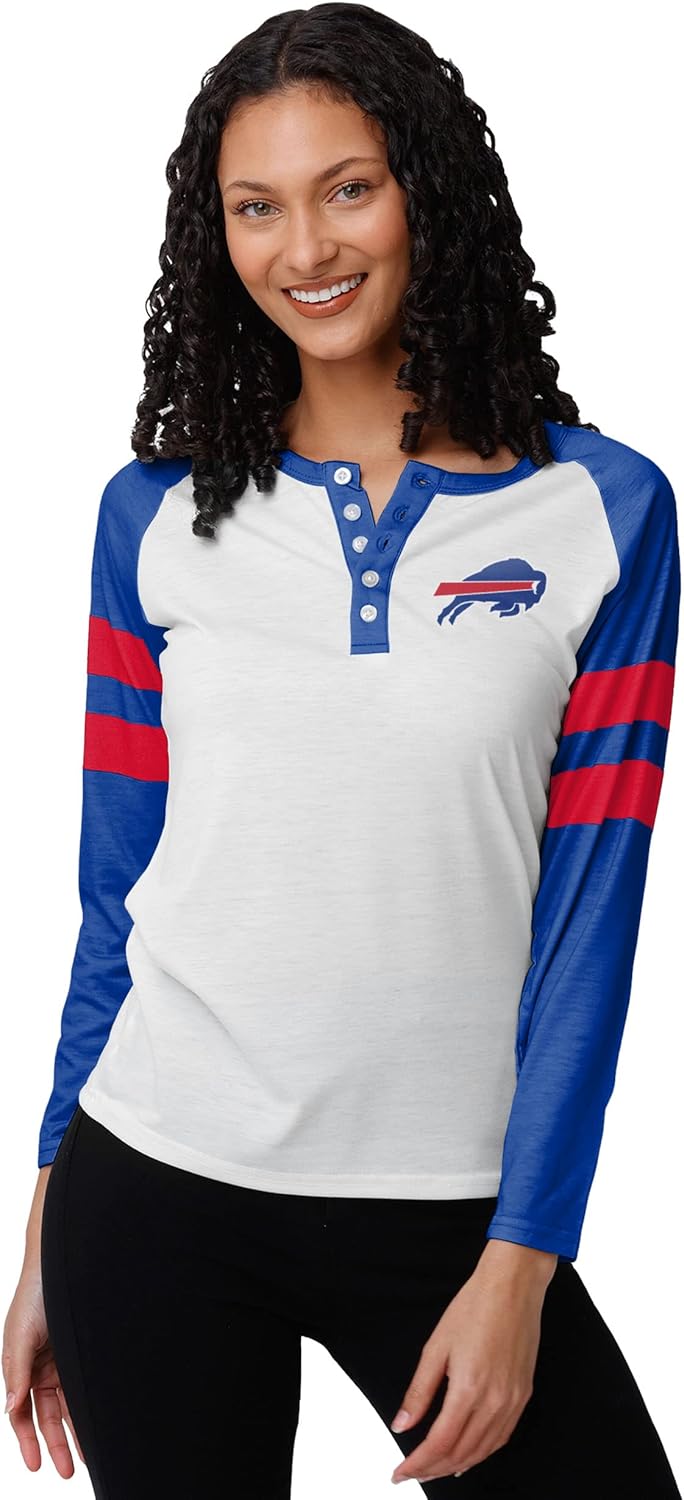 FOCO Women's NFL Team Logo Long Sleeve Henley Fashion Shirt