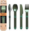 Magnetic Camping Cutlery Set Green - Compact Travel Utensils (3 PCS)