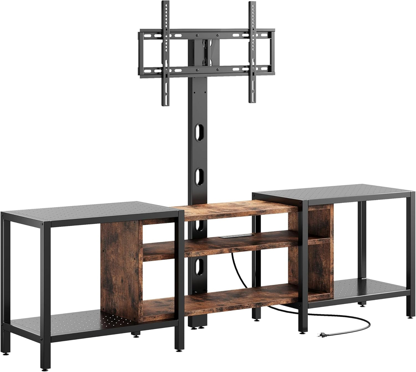 79 TV Stand with Mount & Power Outlet, 3 Tier Console - Vintage Brown