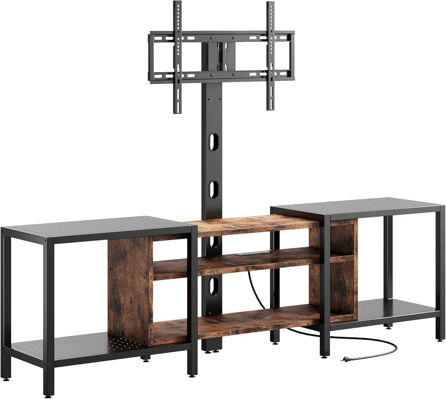 79 TV Stand with Mount & Power Outlet, 3 Tier Console - Vintage Brown