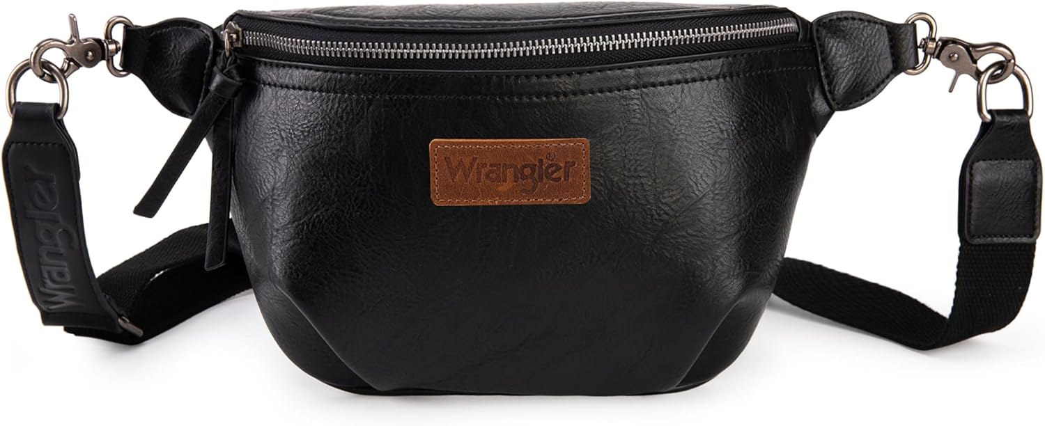 Wrangler Large Fanny Packs for Women Travel Belt Bags Black