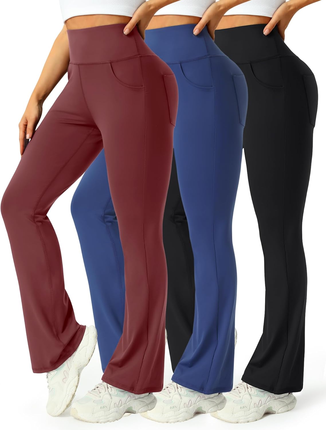 Womens High Waist Flare Pants - Comfortable Yoga Pants with Pockets