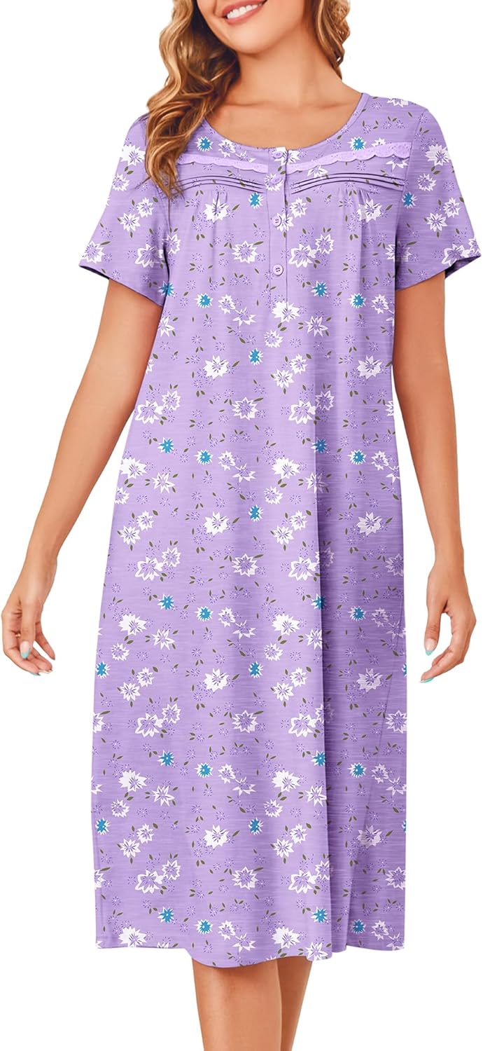 Bloggerlove Nightgowns for Women Soft Cotton Sleepwear S-3XL