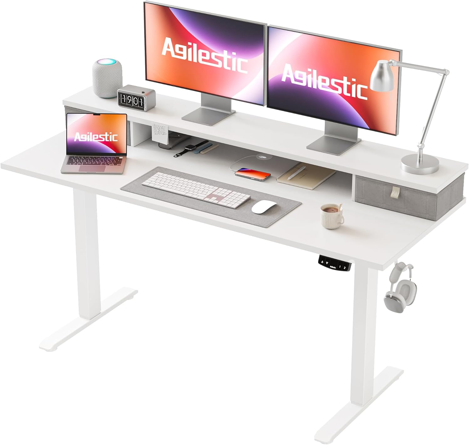 Height Adjustable Electric Standing Desk with 2 Drawers for Comfort