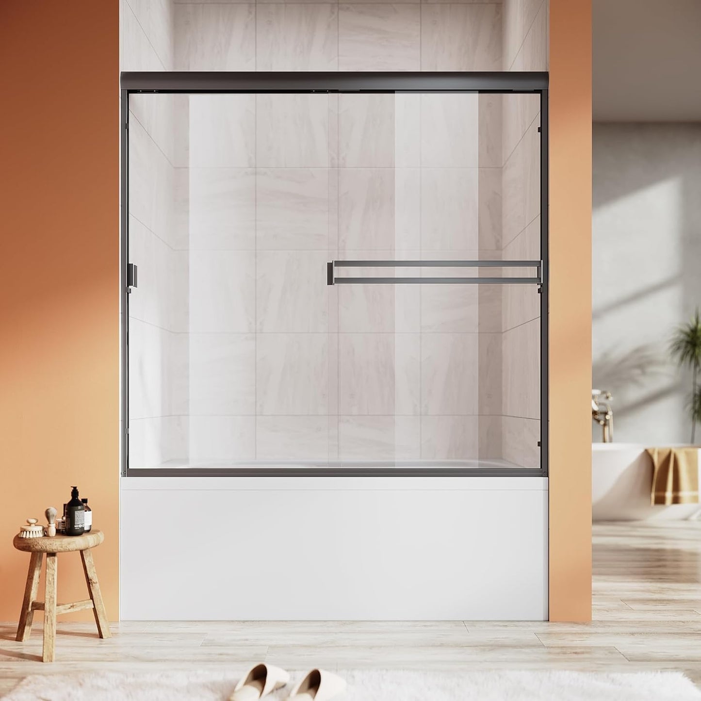 UCALAFEE 56-60 Inch Bathtub Shower Door with Silent Close