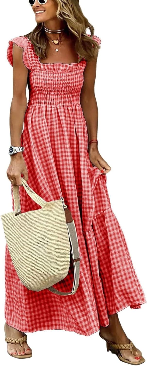 Chouyatou Women's Retro Plaid Smocked Dress for Every Occasion