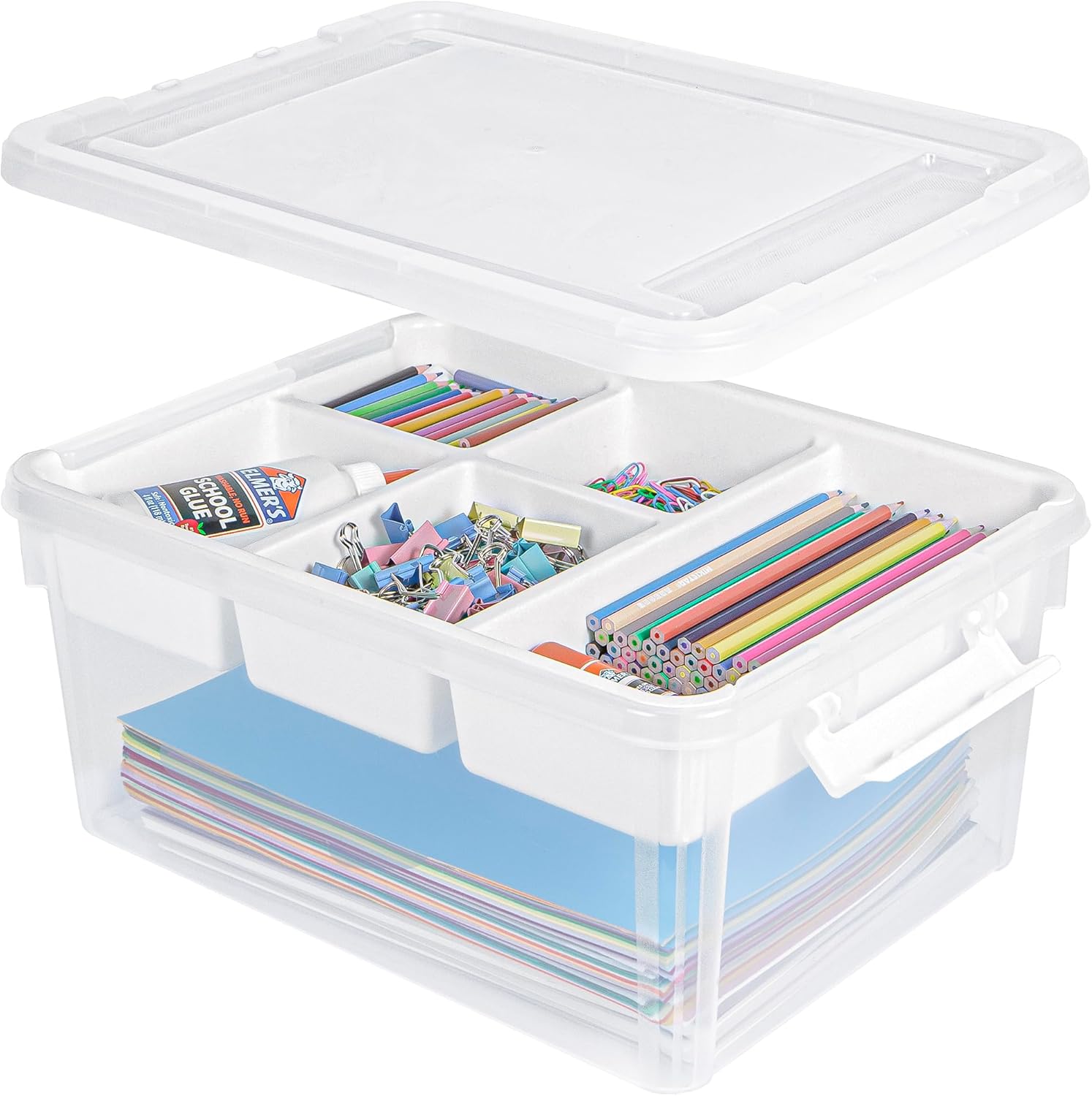 17 Quart Plastic Storage Box with Removable Tray for Crafts