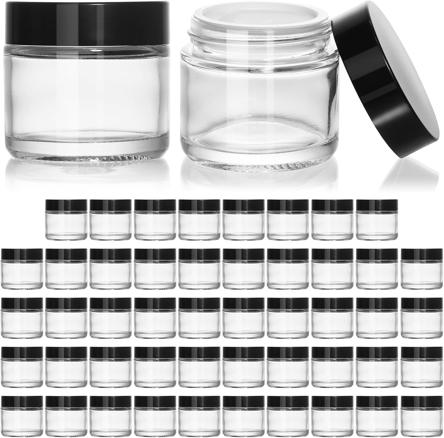 2 oz Small Glass Jars with Black Lids for Cosmetics and More