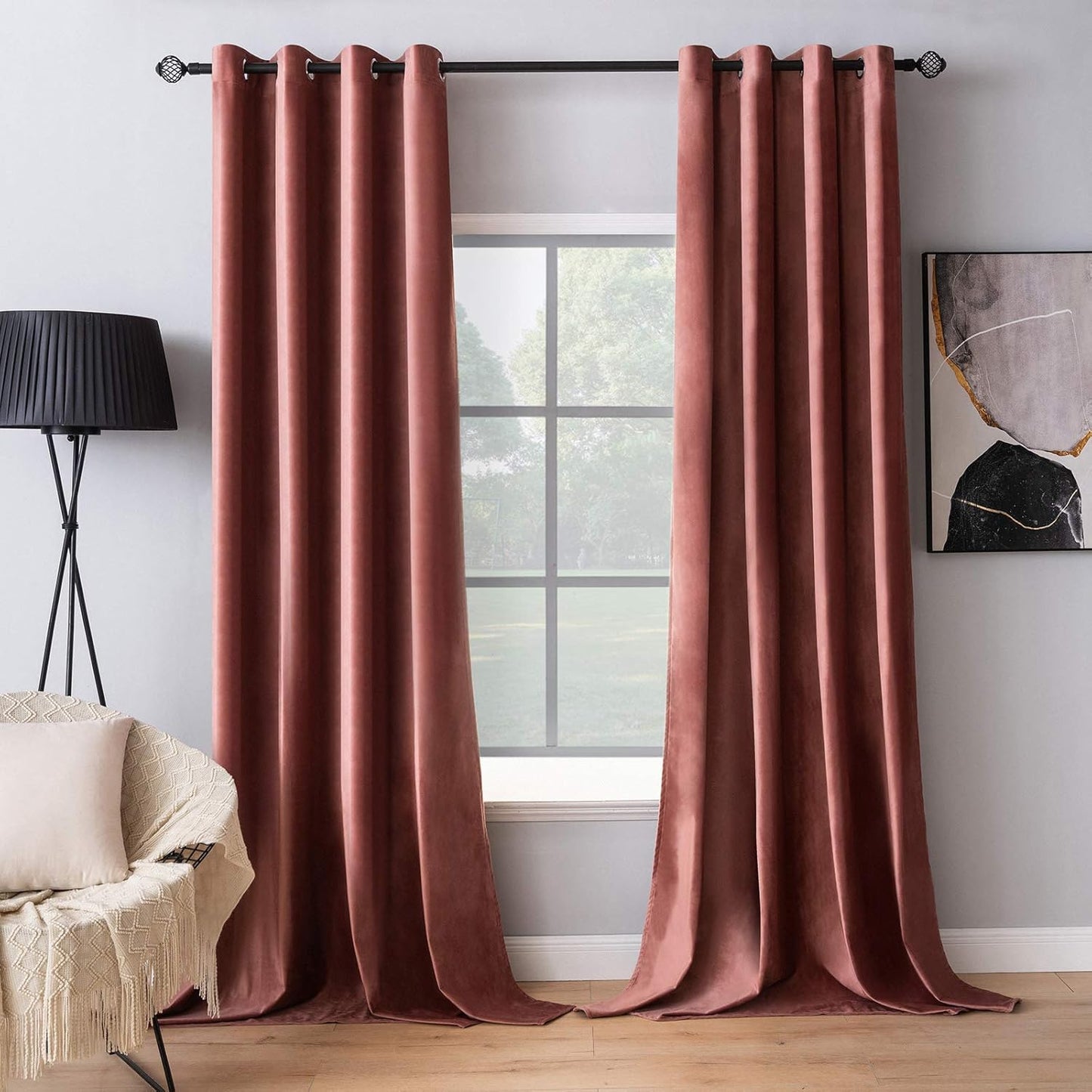 MIULEE Elegant Velvet Curtains in Dusty Rose Pink for Home