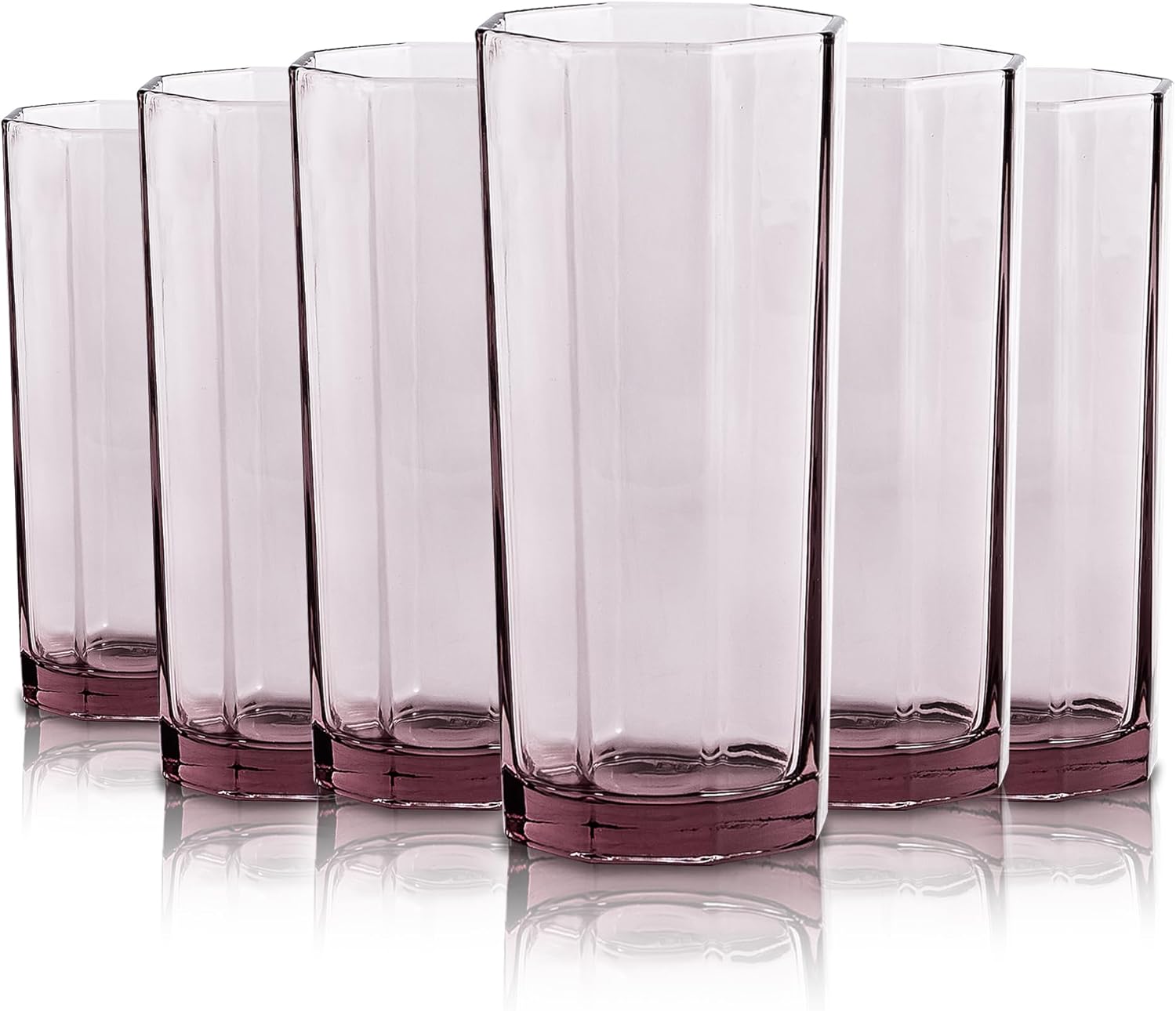 Geometric Glass Drinking Glasses Set of 6 - Bold Purple