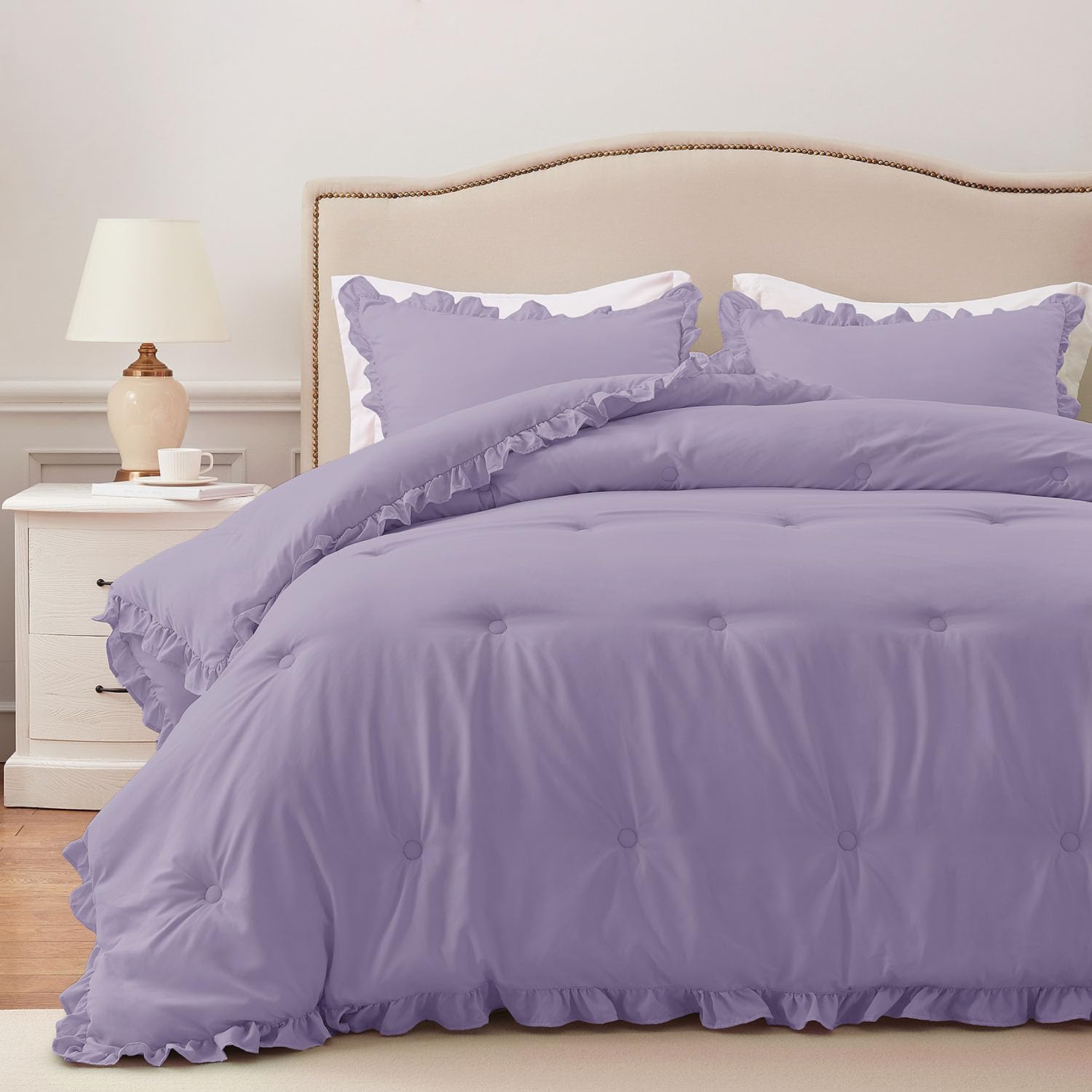 Lavender Ruffle Twin Comforter Set for All Seasons - 2 Pieces