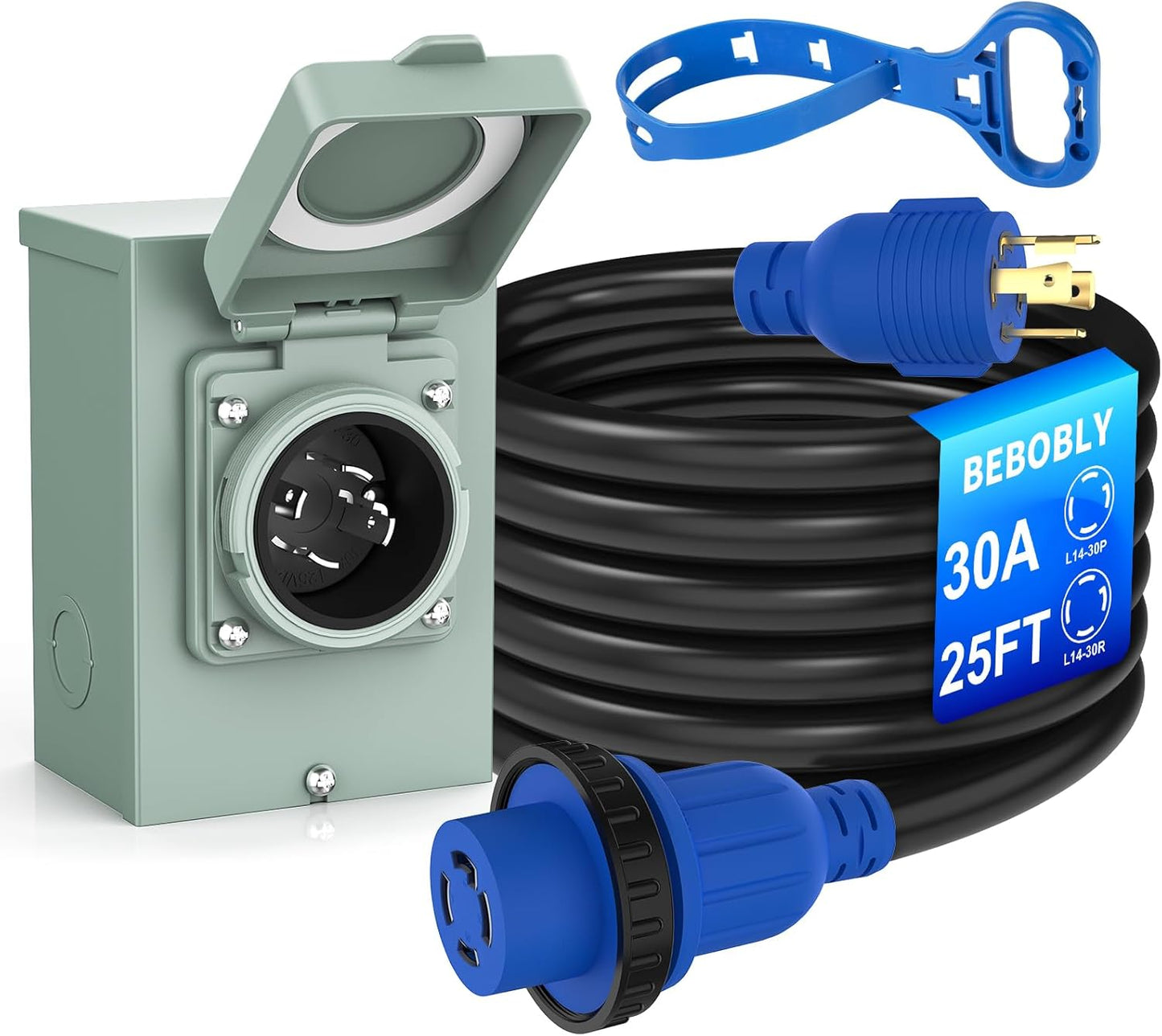 30 Amp Power Inlet Box and 25FT Generator Cord for RVs