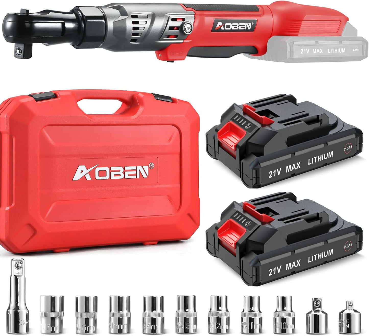AOBEN 21V Cordless Ratchet Wrench Kit with Powerful Torque