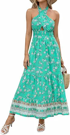 ZESICA Women's Summer Crossover Halter Neck Maxi Dress Review
