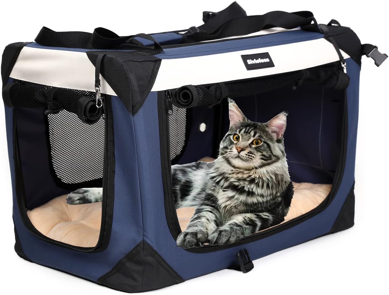 Collapsible Dog Travel Crate for Cats and Small Dogs, Navy Blue