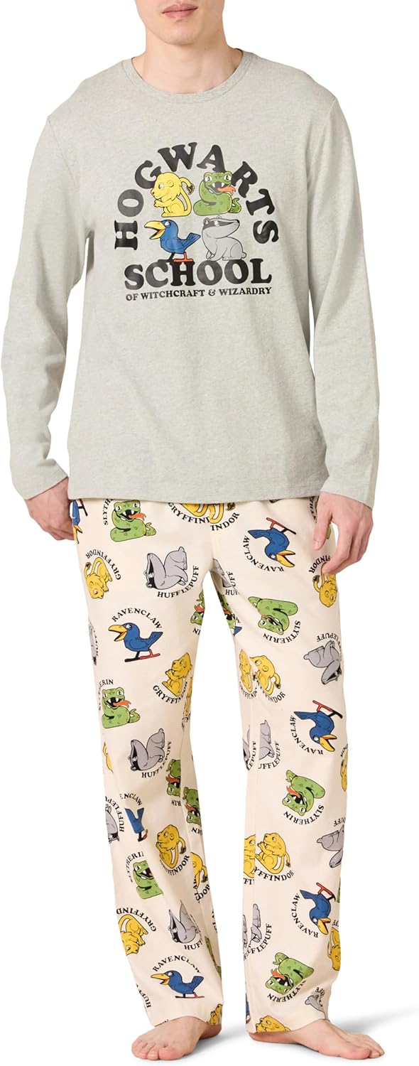 Mens Flannel Pant and Long-Sleeve T-Shirt Pajama Set for Comfort