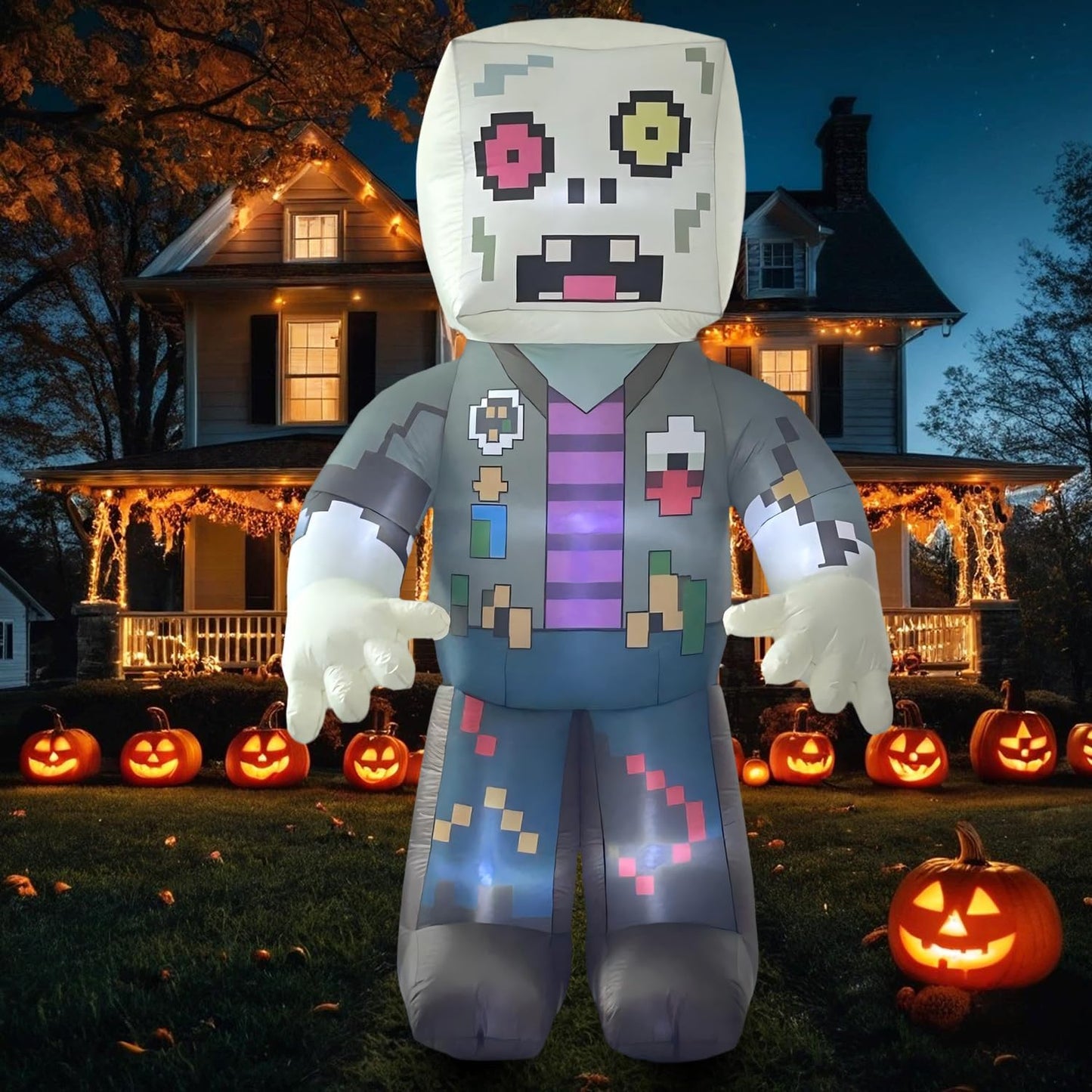 8FT Pixel Zombie Halloween Inflatable Decorations for Parties