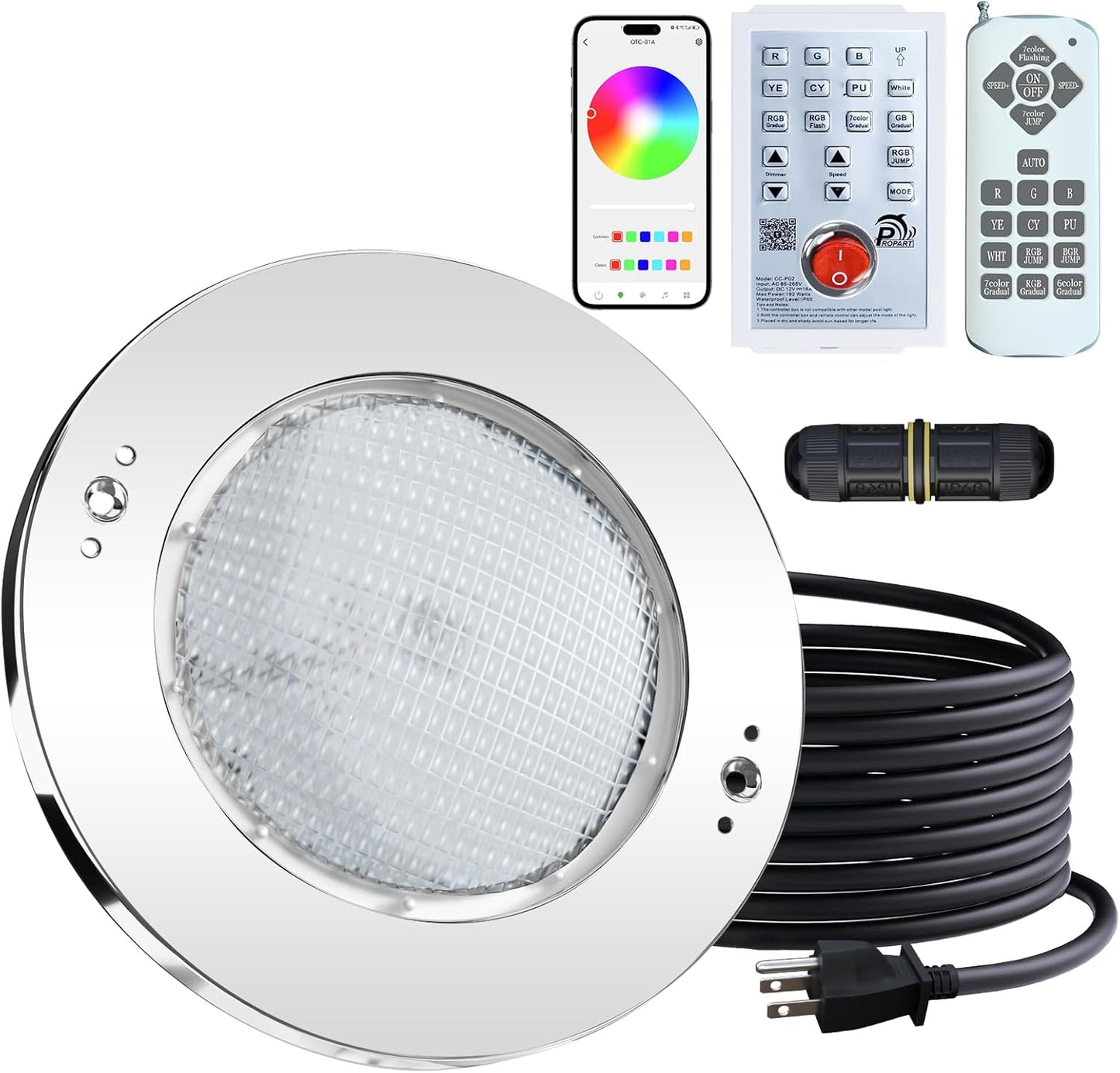 PROPART 54W 10 Inch LED Inground Pool Light with App Control