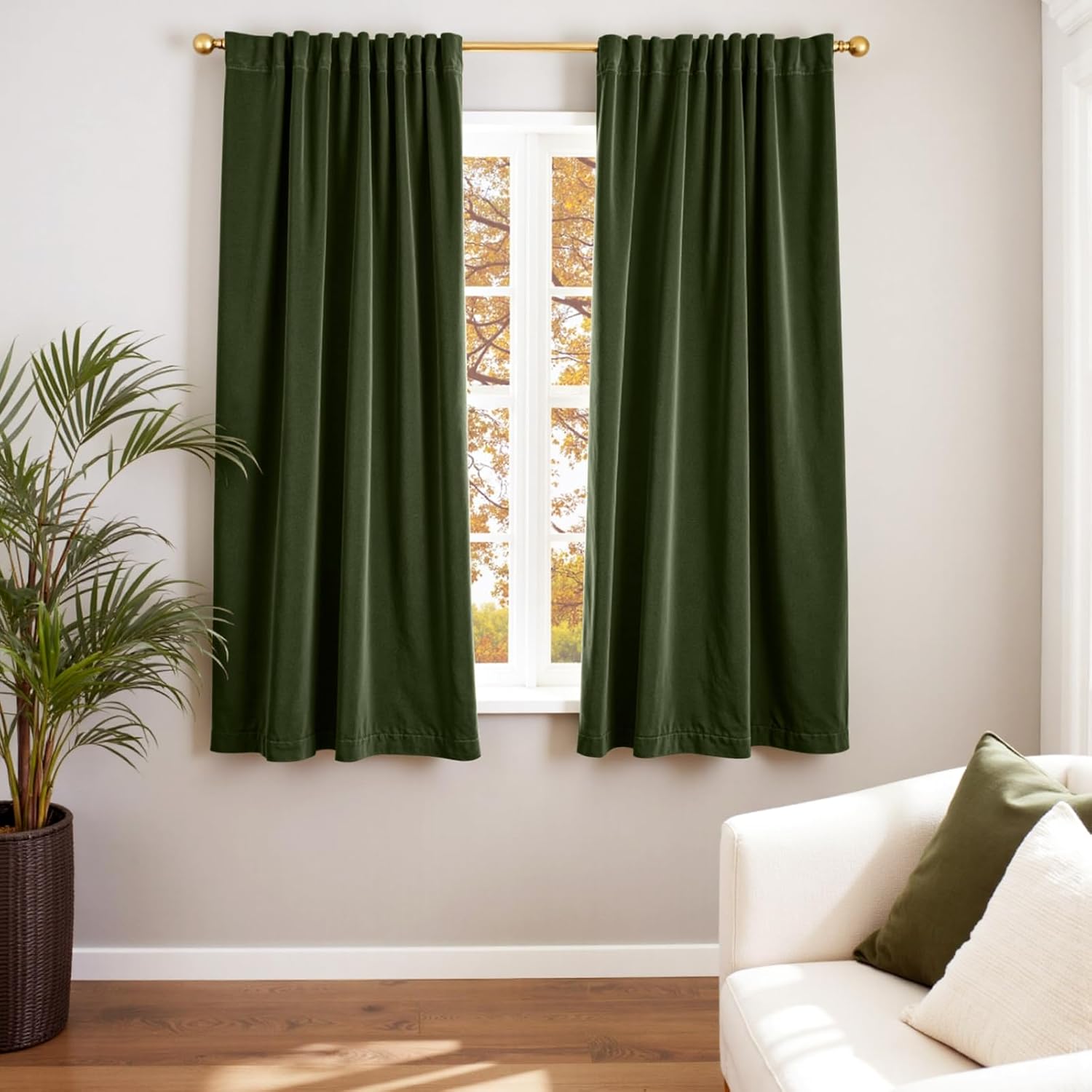 Lazzzy Green Velvet Curtain Set of 2 for Bedroom Living Room