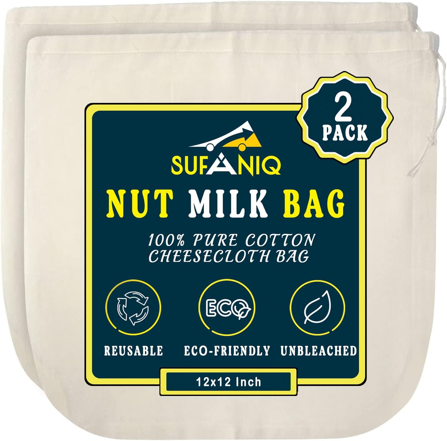 Premium 100% Cotton Nut Milk Bags - 2 Pack