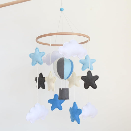 Sky Blue Hot Air Balloon Mobile for Crib - Soft Nursery Decor