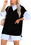 Viottiset Oversized V Neck Knit Sweater Vest Tunic - Versatile Jewelry