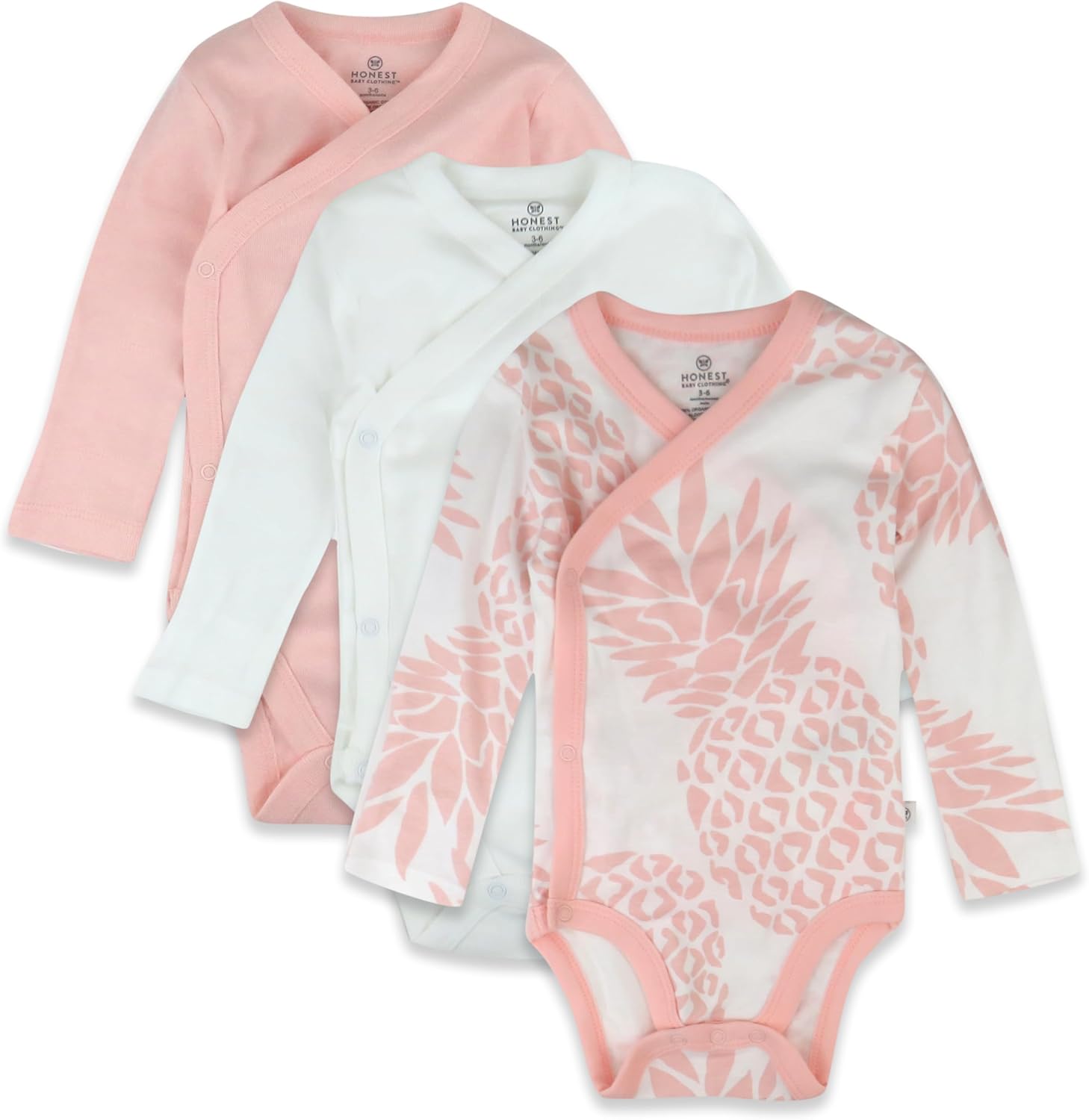 HonestBaby 3-Pack Long Sleeve Side-Snap Kimono Bodysuits