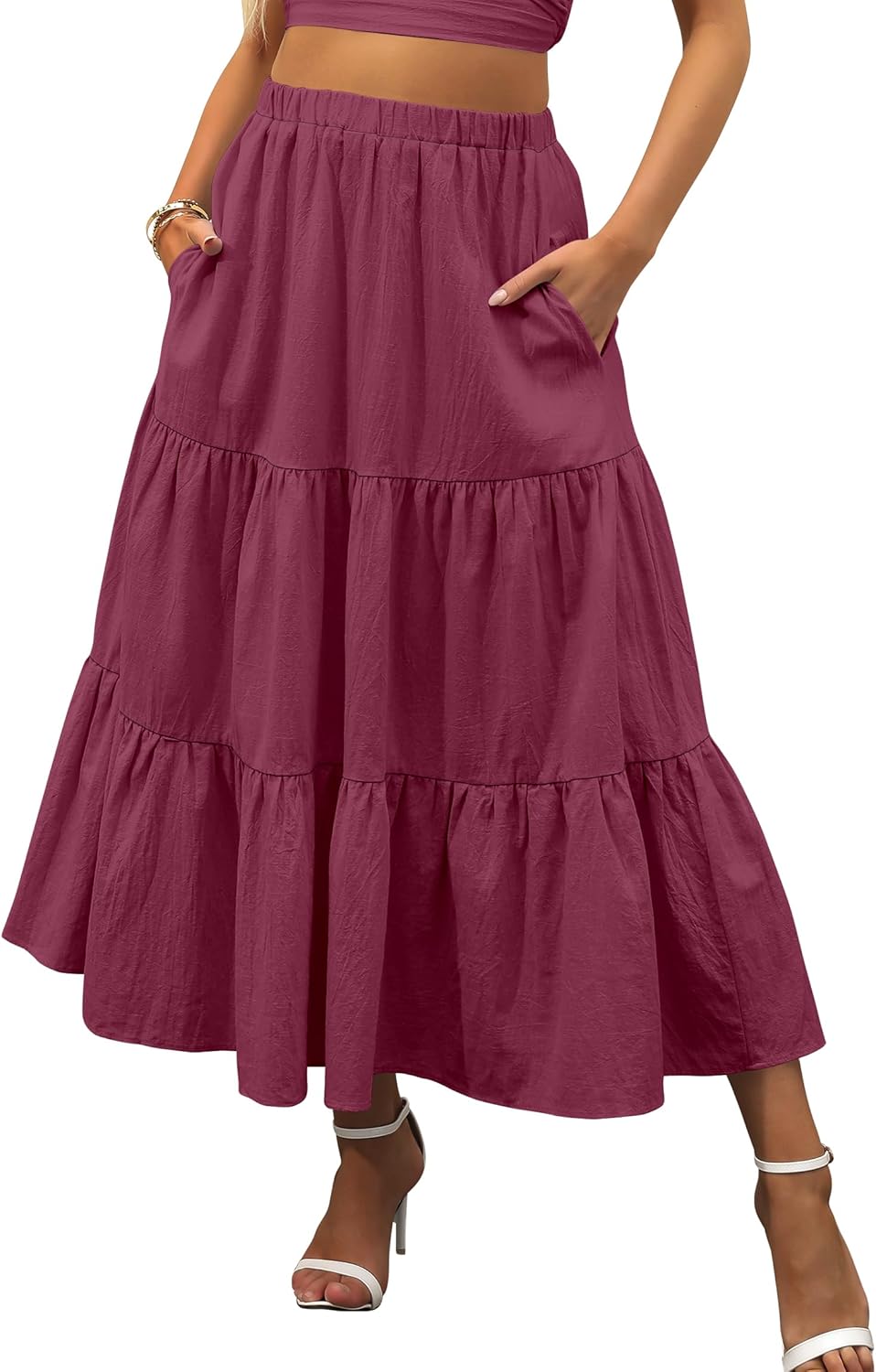ANRABESS Womens Summer Boho Flowy Maxi Skirt for Beach Wear