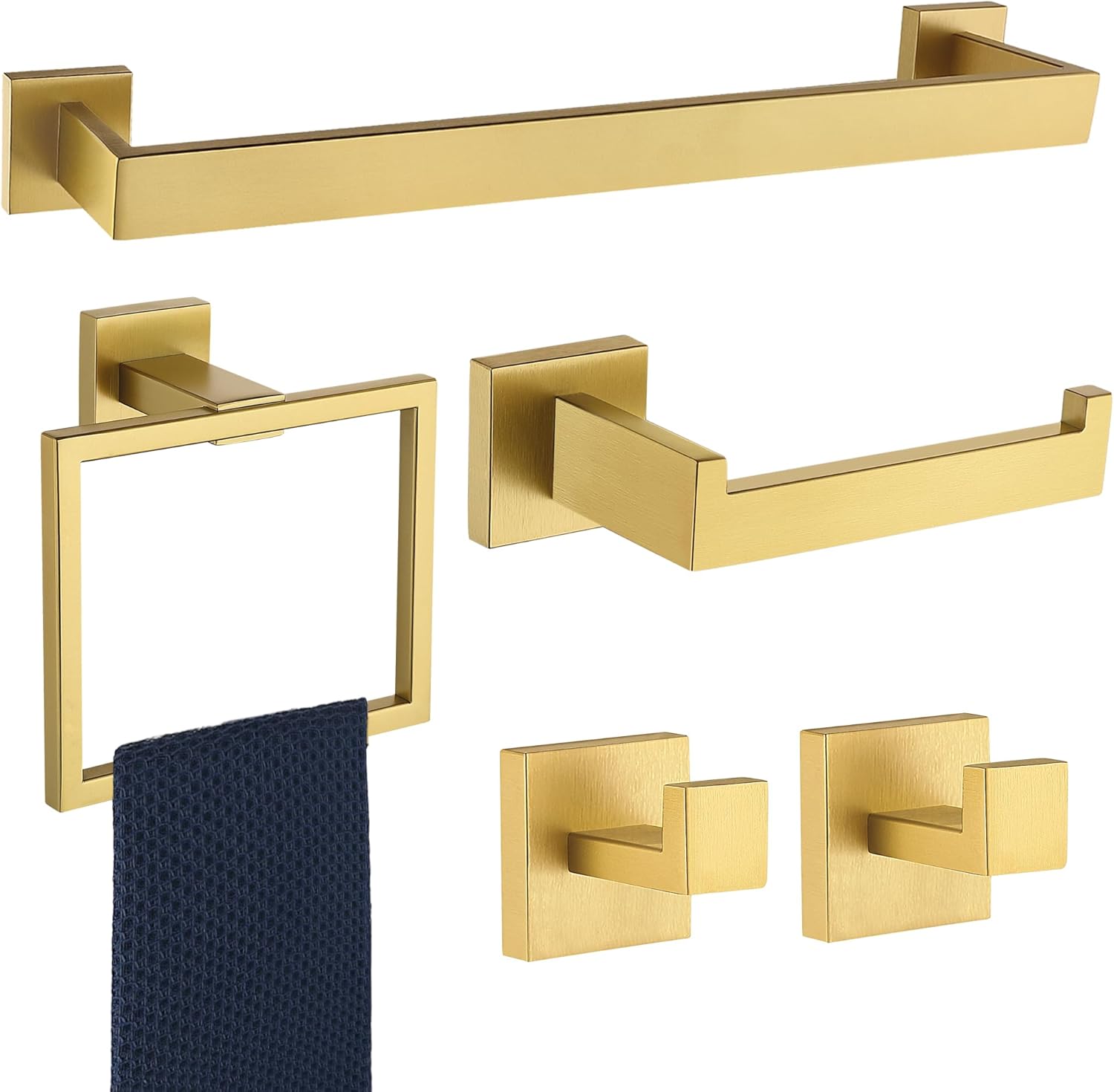 5 Pieces Bathroom Hardware Accessories Set Brushed Gold Finish