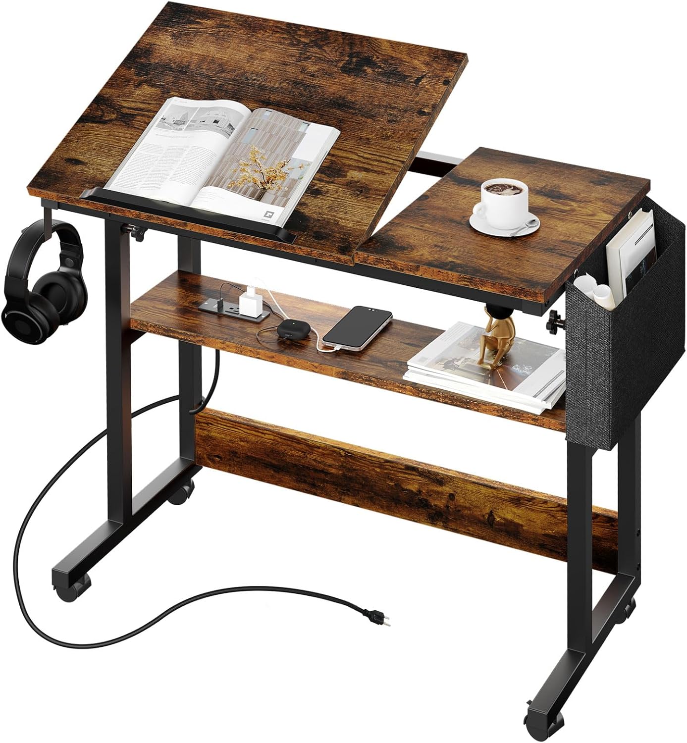 YITAHOME Height Adjustable Table with Charging Station and Wheels