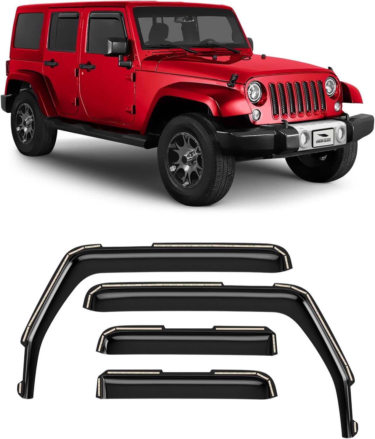 Voron Glass Extra Durable Rain Guards for Jeep Wrangler JK 2007-2018