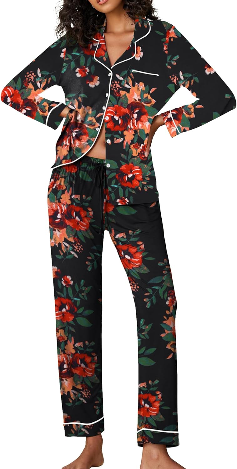 Ekouaer Pajamas Women's Long Sleeve Sleepwear Soft Button Down