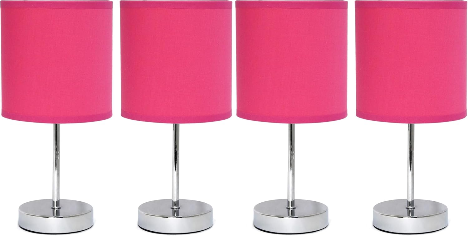 Mini Basic Table Lamp Set with Fabric Shade in Hot Pink Color