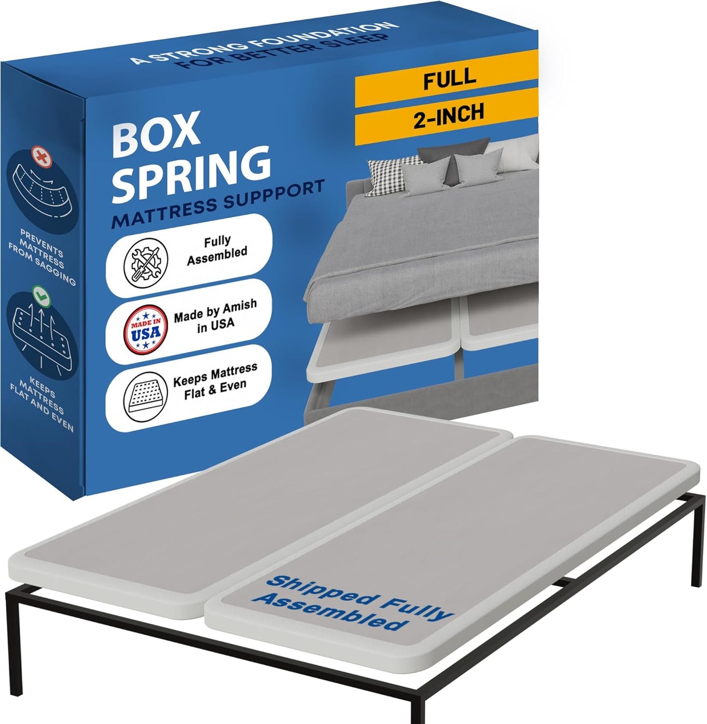 Greaton Full Size Box Spring Bed Base - Amish Made, Noise Free