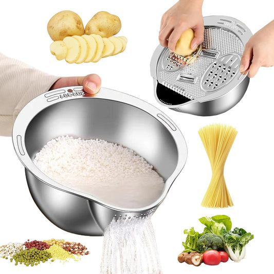 FuPatio Stainless Steel Rice Wash Bowl - Fast Draining & Grating