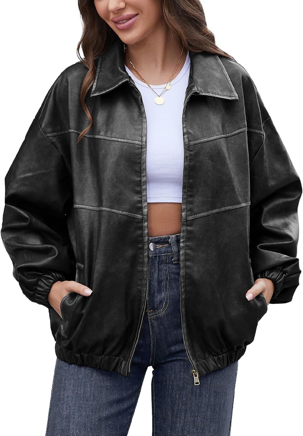 Womens Oversized Y2K Faux Leather Jackets for Fall Fashion