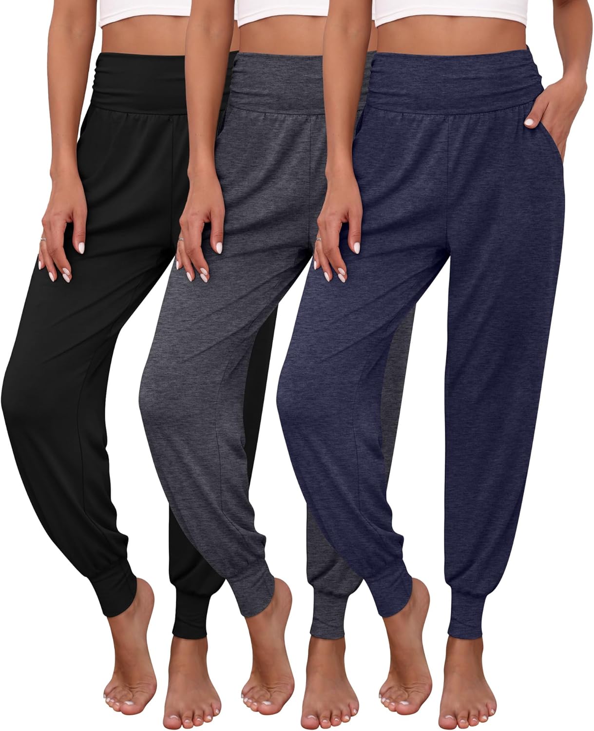 Ficerd Women's Lounge Pants 3 Pack Cozy Yoga Joggers with Pockets