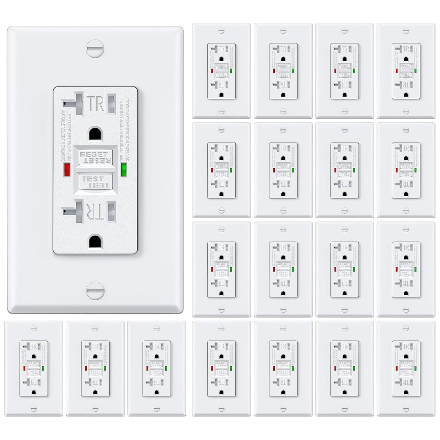 20 Pack GFCI Outlets with Self-Test Feature for Safety