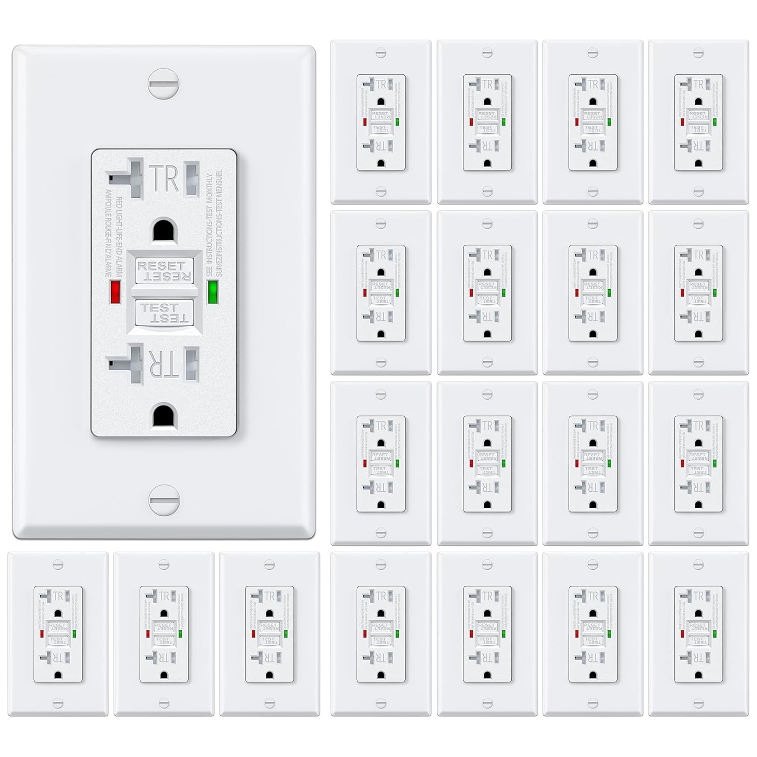 20 Pack GFCI Outlets with Self-Test Feature for Safety
