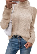 Turtleneck Cable Knit Sweater Pullover - Slim Fit Casual Top