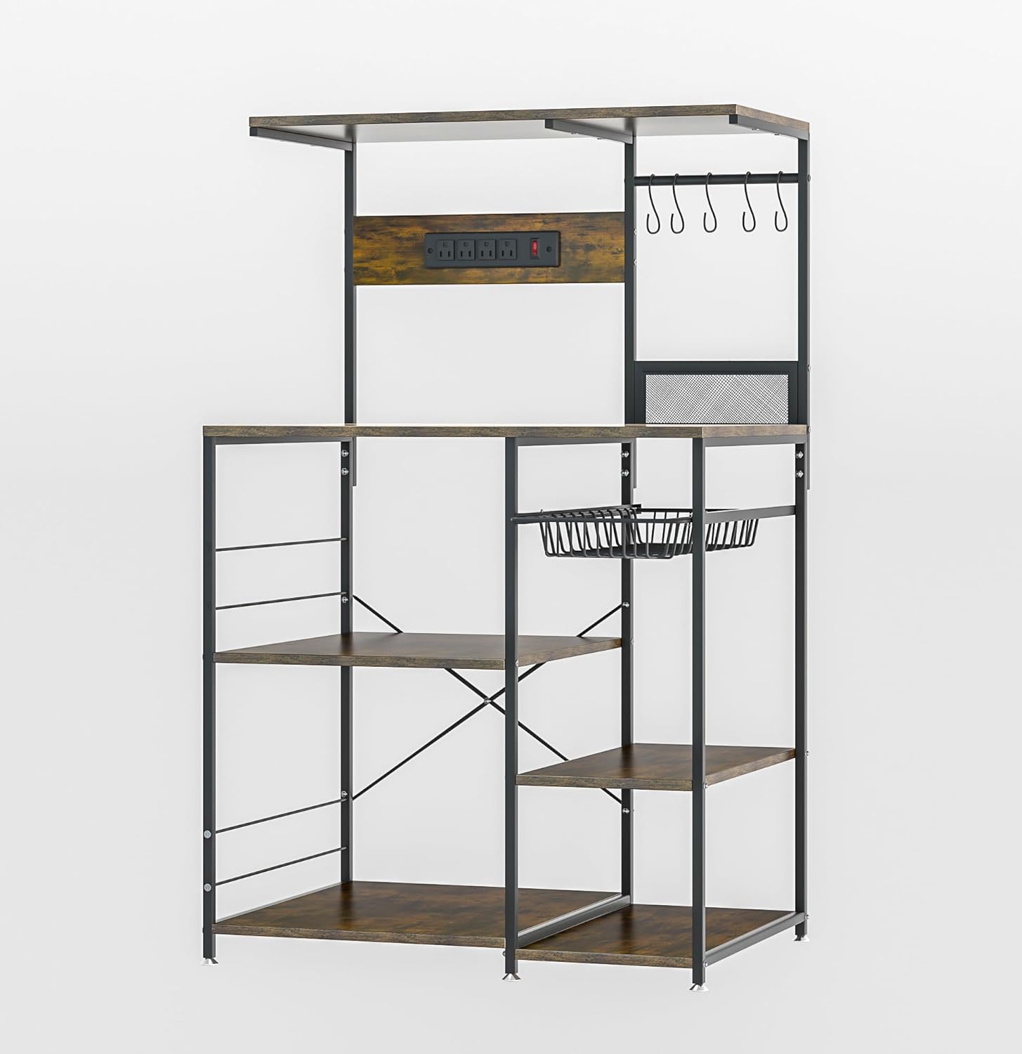 YOUPU 4-Tier Kitchen Organizer with Power Outlet -  Space-Saving Farmhouse Rack