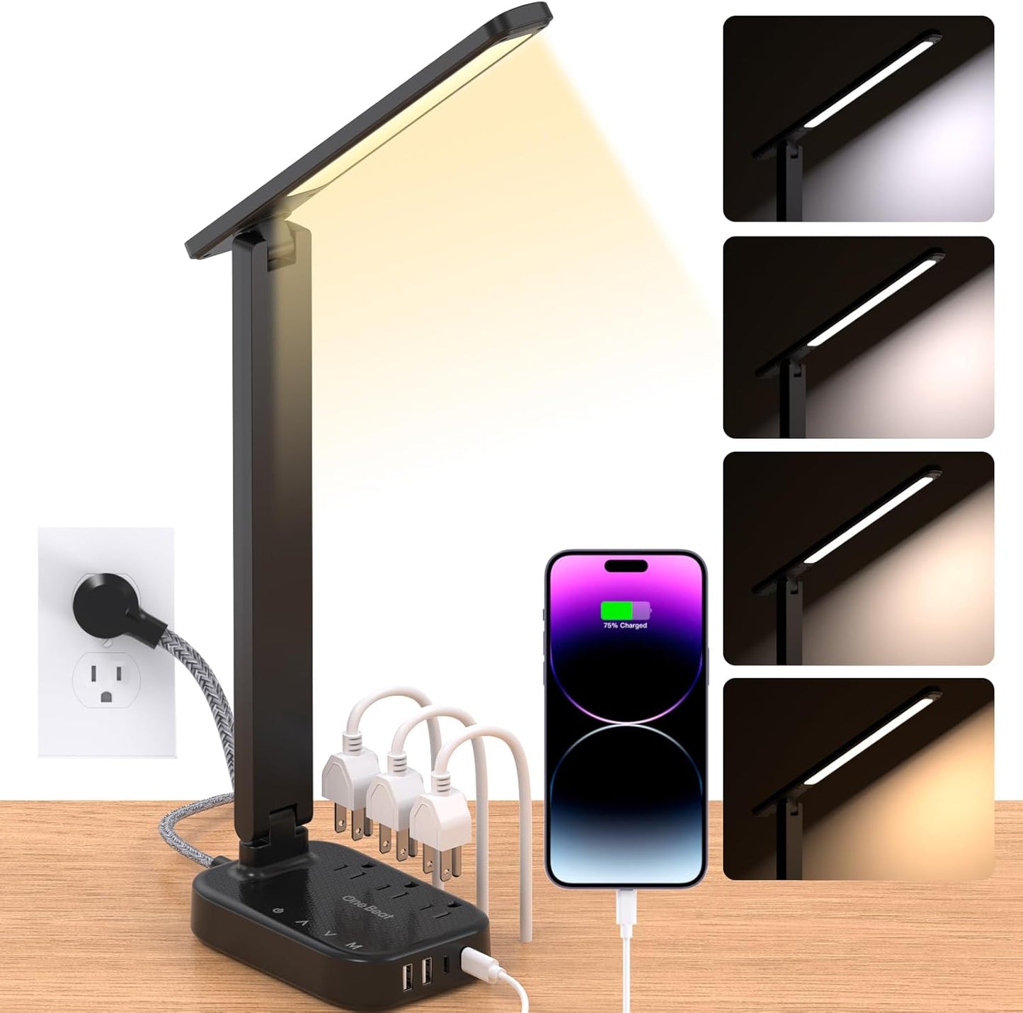 Power Strip with LED Desk Lamp and USB Ports for Home Office