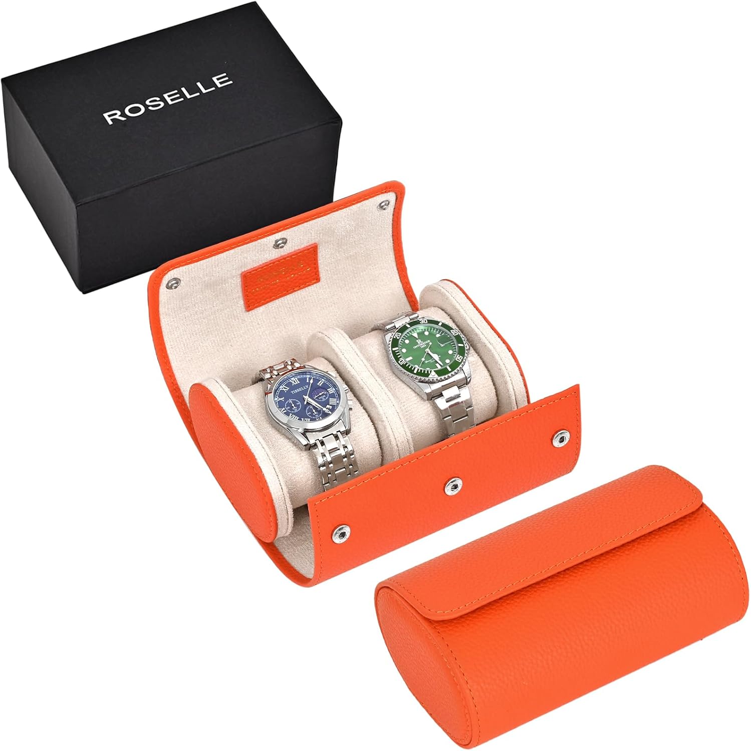 Genuine Leather Watch Roll Travel Case for 2 Watches - Luxury