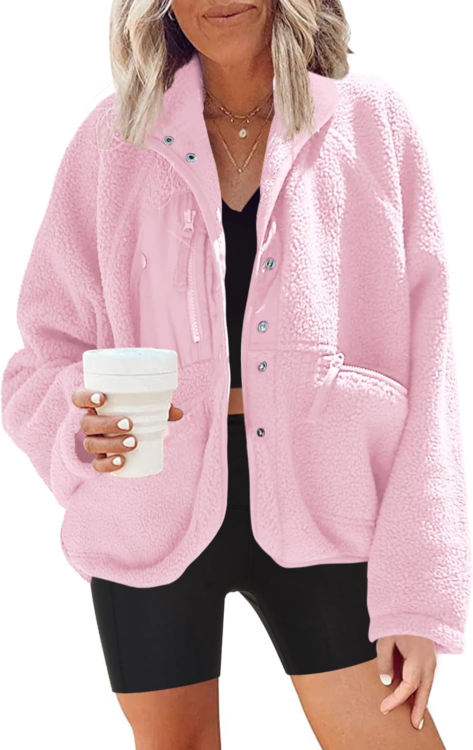 Nirovien Womens Fuzzy Fleece Jacket for Cozy Winter Wear